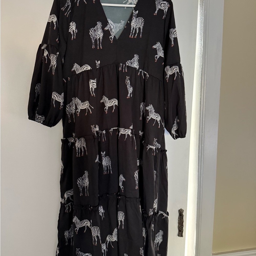 SHEIN Black and White Midi Sundress with Bishop Sleeves
